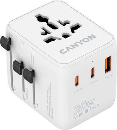Canyon OnTour 20 - Universele Reisadapter - 20W - EU/UK/US/AUS - Wit