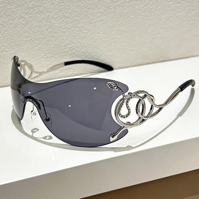 Y2K Zonnebril Slangenpatroon Zinklegering Randloos PC-Lenzen Metalen Scharnieren Street Fashion Accessoires white