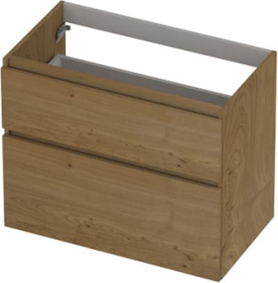 INK wastafelonderkast 2 laden greeploos fineer eiken asymmetrisch 80x45x65cm, natur