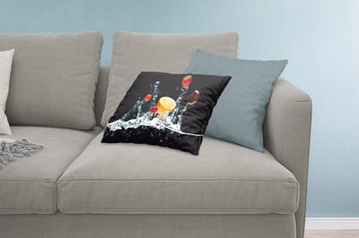 Sierkussens - Kussentjes Woonkamer - 60x40 cm - Water - Fruit - Sinaasappel - Aardbei - Kers - Zwart