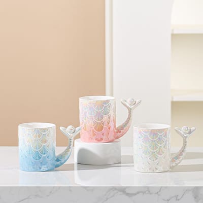 Gepersonaliseerde Zeemeerminschubben Reliëf Keramische Beker Studenten Waterbeker Verloopmok Hittebestendig Kantoorbeker Souvenir Cadeau 380ML white