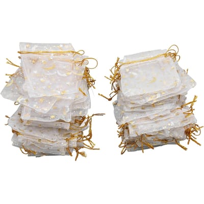 100 stuks Maan Ster Organza Zakjes 2.8x3.5in Transparante Organza Trekkoordzakjes Trekkoord Cadeauzakjes white