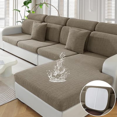 Stretch Sofa Zitkussen Hoezen, Elastische Sofa Kussenhoes, Hoes Voor Bankkussens Waterdichte, Krasbestendig Zitkussenbescherming, Sofahoezen Meubelbeschermer (Groot 1 Plaats, Khaki)