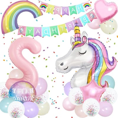 Verjaardagsdecoratieset Eenhoorn - Eenhoorn Ballonnen - Feestdecoratie voor Meisjes met Regenboog Thema