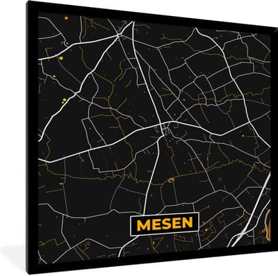 Fotolijst incl. Poster - Mesen - Stadskaart - Goud - Plattegrond - Kaart - 40x40 cm - Posterlijst
