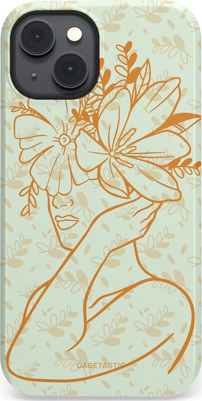Casetastic hoesje geschikt voor Apple iPhone 14 Plus - MagSafe - Dubbellaagse bescherming - Minimal Bloom - Fashion Case - Crème Lichtgrijs