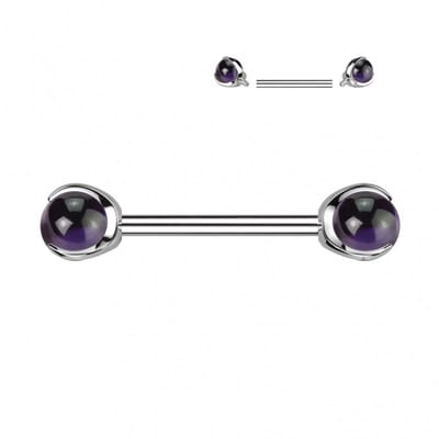 piercing titanium natuursteen met claw 1.6x14 - Amethyst - LMPiercings