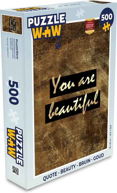 Puzzel Quote - Beauty - Bruin - Goud - Legpuzzel - Puzzel 500 stukjes