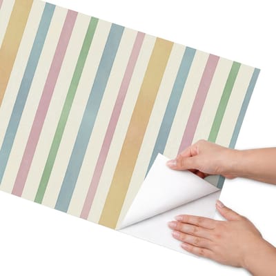 Coloray Meubel Wrap Folie - Beige Meubelfolie - 50x100 cm - Wrapfolie Keuken Pastelkleurige strepen - Decoratiefolie - Retro Meubelfolie - Meubel Wrap Folie - Woonkamer decoratie - Achtergronden en patronen