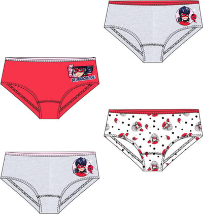 Miraculous Ladybug onderbroek - set van 4 - Grijs/Rood/Wit - maat 110/116