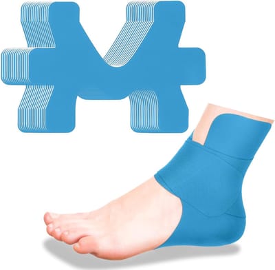 16 stuks voorgesneden kinesiologietape voor enkels, katoenen ademende elastische sporttape, pijnverlichting, minimaliseert enkelverstuikingen, biedt ondersteuning en stabiliteit voor ligamenten en spieren tijdens marathons (blauw)