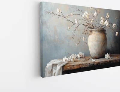 Saammp Canvas Schilderij - Stilleven - Wit - Natuur - Bloemen - 45x30 - Foto op canvas - Wanddecoratie - Muurdecoratie Woonkamer - Kantoor Decoratie