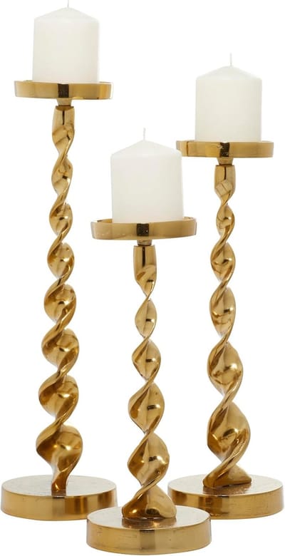 Deco 79 Coastal Aluminium Onregelmatige Kaarsenhouder, Set van 3 19", 17", 14"H, Goud