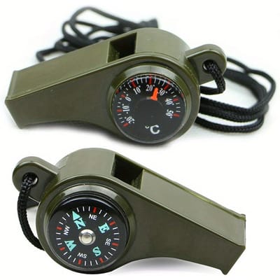 3-in-1 Overlevingsfluit met Hoge Decibel, Kompas & Thermometer - Draagbaar, Lichtgewicht voor Kamperen, Wandelen, Sport & Coaching gray