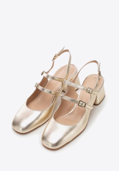 Wittchen Dames Leren Pumps met Bandjes Goud Echt Leer