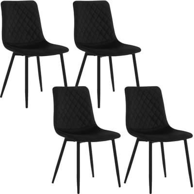 Lily & Lilac Eetkamerstoelen - Set van 4 - Fluwelen stoelen - Gewatteerd - Quilted - Zonder armleuning - Metalen Poten - Velvet Zwart