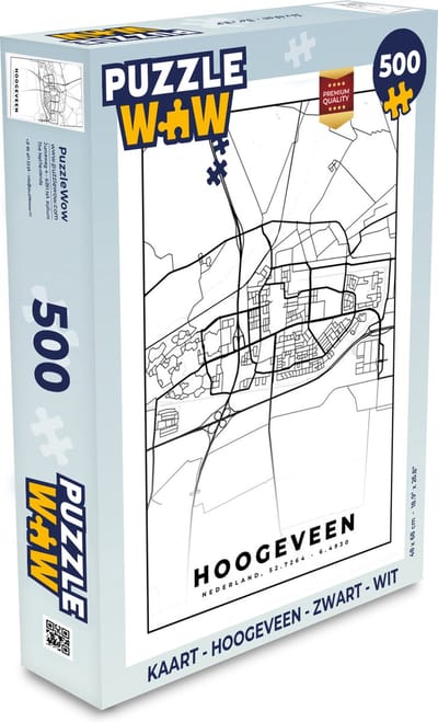 Puzzel Kaart - Hoogeveen - Zwart - Wit - Legpuzzel - Puzzel 500 stukjes