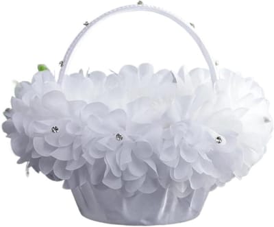 Bloemenmand Bruiloft - Decoratie Mandje - Ceremonie Aankleding - Elegant Kant Design - 20x25cm - Wit