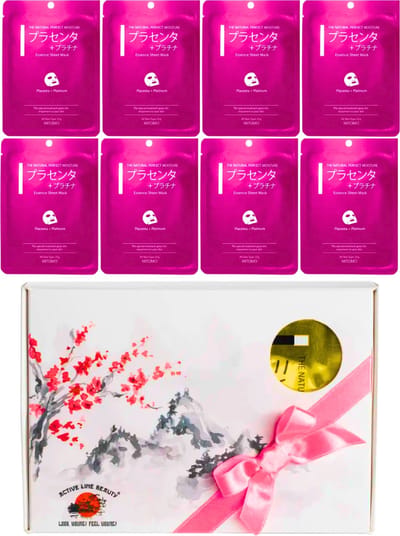 Mitomo Placenta & Platinum Gezichtmasker - Giftset Vrouw - 8 x 25g - Verjaardag Cadeau Vrouw - Geschenkset Vrouwen