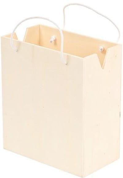 Houten houten tas met hengsel groot 15.8 centimeter x 9 centimeter x 18cm