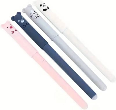 Akyol - Schattige Japanse Uitgumbare Pennen I Balpennen I Dieren Pennen I 0.35mm Balpen I Blauw Inkt I Set Van 4 Stuks - kinder pen - balpen met een beer - dieren pen - kleuren pen - Beer - school - school benodigdheden - beren feest - verjaardag