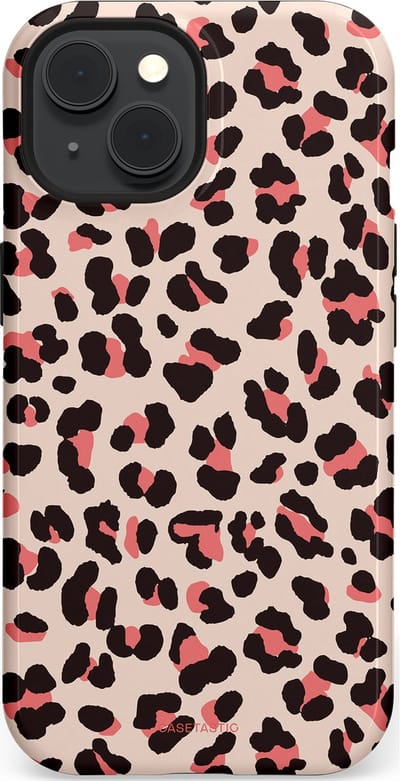 Casetastic hoesje geschikt voor Apple iPhone 15 - MagSafe - Dubbellaagse bescherming - Tropische Panter - Fashion Case - Zand Zwart Koraal