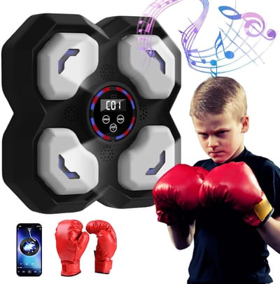 Boxing Machine - Boksmachine - Muzikale Boxmachine - Kindermodel 2025 Nieuwe Slim LED met Kinderhandschoenen, 9 Snelheidsmodi Doel, Muurmontage