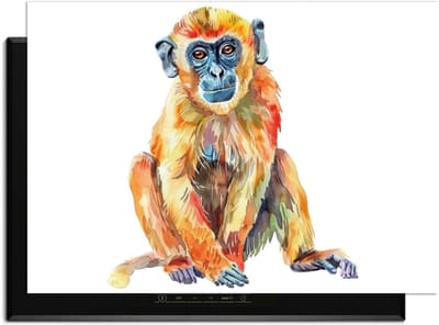 KitchenArt - Colorful Monkey – Inductie Beschermer - 83x51.5 cm - Kookplaat Beschermer - Luxe Afdekplaat Inductieplaat - Anti-slip & Oprolbaar - Beschermmat Inductiekookplaat