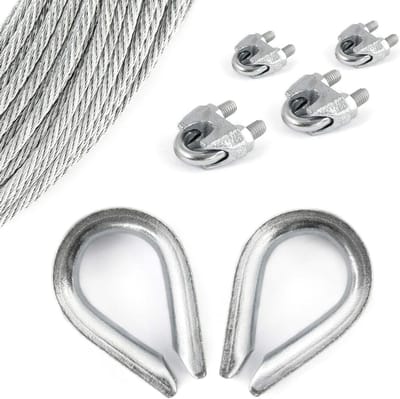 Staaldraad Kabel Set - Gegalvaniseerd Staalkabel - Hekwerk Maken - Inclusief Clips Vingerhoedjes - 100m 6mm - Roestvrij Staal
