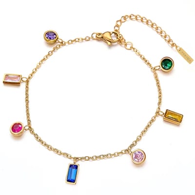 Semyco Armband Dames – Bedelarmband met gekleurde steentjes – Verstelbaar – Goudkleurig - Waterproof – Luxe verpakt – Chara