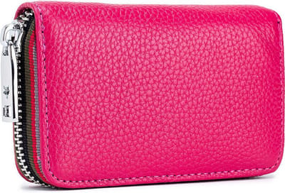ZILOU® Leren Pasjeshouder met Rits - RFID Anti‑Skim - 14 Pasjes - Roze