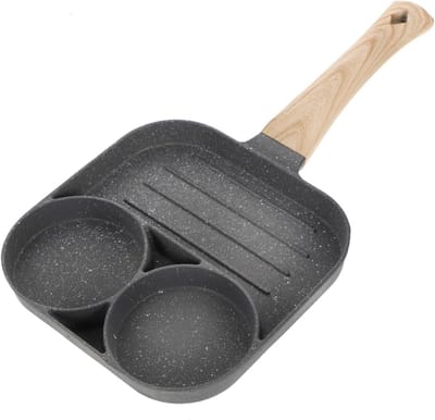 Koekenpan met Antiaanbaklaag - Mini Pannenkoekenpan - Ontbijt Koken - Verdeelde Compartimenten - 35.5 x 18.7 cm - Grijs