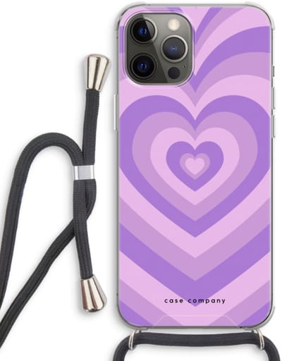 Case Company® - Hoesje met koord geschikt voor iPhone 12 Pro hoesje met Koord - Hart Paars - Telefoonhoesje met Zwart Koord - Bescherming aan alle Kanten en Over de Schermrand
