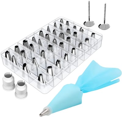 longziming -42-delige Taartdecoratie Set – RVS Spuitmondjes, 1 Siliconen Spuitzakken, 2 Bloemnagels, 2 Koppelingen – Herbruikbaar Icing Set voor Cupcakes, Taarten en Gebak – Bakaccessoires voor Beginners & Professionals