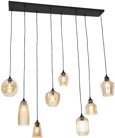 QAZQA hanne - Art Deco Hanglamp eettafel voor boven de eettafel | in eetkamer - 8 lichts - L 120 cm - Oranje - Woonkamer | Slaapkamer | Keuken