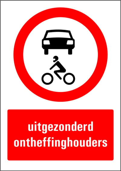 Uitgezonderd ontheffinghouders bord - kunststof 210 x 297 mm