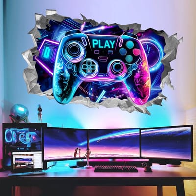 Allecto - Muursticker 3D - Jongen Gamer - Wanddecoratie - Kinderkamer - Videospel - Gaming Kamer Decoratie - Geschikt voor Jongens - 32 x 4,5 x 4,5 c