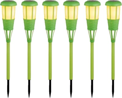 6x stuks solar tuinfakkel/tuinlamp groen op zonne-energie 61 cm - Prikspots tuinverlichting