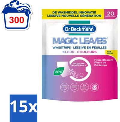 15 x Dr. Beckmann - Magic Leaves - Wasstrips - Gekleurde Was - Frisse Bloesem - 20 Wasbeurten - Wasstrips - Gekleurde Was - Frisse Geur - Milieuvriendelijk - Wasmiddel