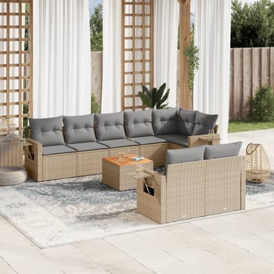 vidaXL - 9-delige - Loungeset - met - kussens - poly - rattan - beige