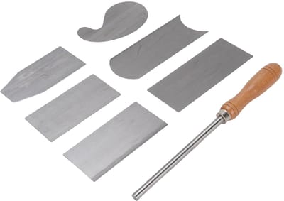 Dailygoods- Kaartschraper Set - 6 Mangaanstalen Schrapers - Houten Handvat - Houtbewerkingsgereedschap - Efficiënte Grip - Hoogwaardige Hardheid - Schraperset