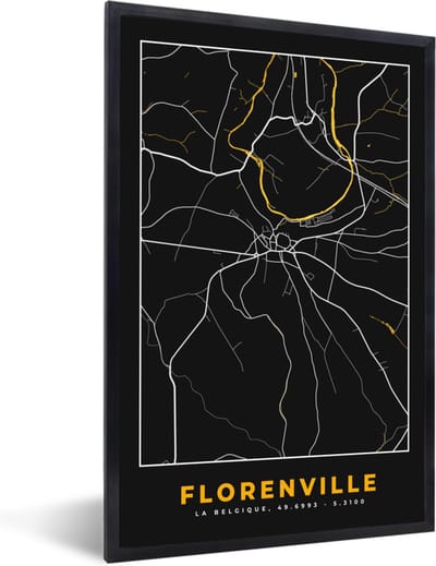 Fotolijst incl. Poster - Florenville - Kaart - Plattegrond - Gold - Stadskaart - 40x60 cm - Posterlijst