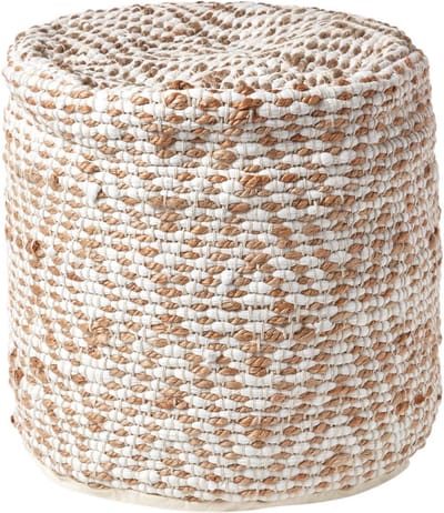 Homescapes Poef Sierra 40x45 cm – ronde kruk met etnisch patroon, wit-naturel