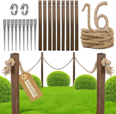 BOGATECO houten hek met jute touw | Zeilhek 16 m | 13 verschillende lengtes | Inclusief montagekit