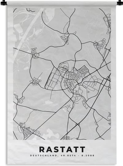 Wandkleed - Wanddoek - Rastatt - Stadskaart - Plattegrond - Duitsland - Kaart - 120x180 cm - Wandtapijt