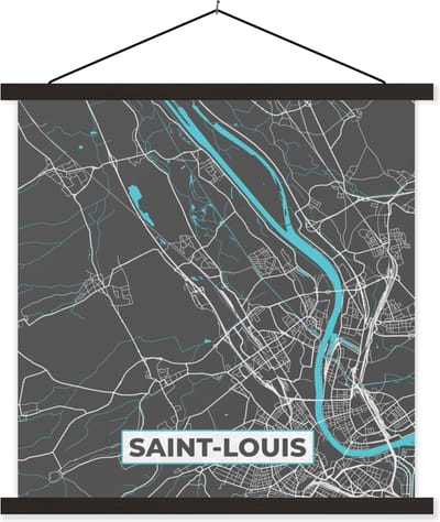 Posterhanger incl. Poster 60x60 cm - Schoolplaat - Saint-Louis - Plattegrond - Stadskaart - Frankrijk - Kaart - Textielposter - Zwarte latten - Stadskaart