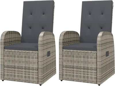 Tuinstoelen 2 stuks - Buitenstoelen eetkamer - Genieten van buiten - Verstelbare rugleuning - Zithoogte 47cm - Grijs