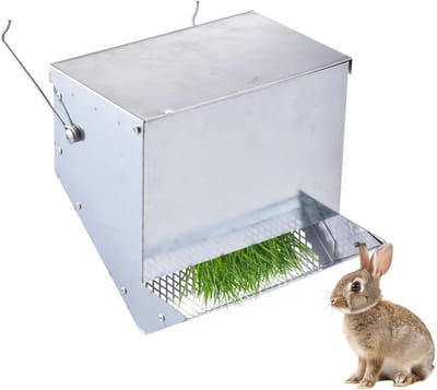 Konijnenvoerbak - Voerdispenser Deksel - Dieren Voeren - Automatisch Systeem - 21x20x15 cm - Metaal