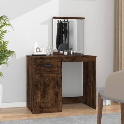 vidaXL - Kaptafel - met - spiegel - 90x50x132,5 - cm - bewerkt - hout - gerookt - eiken