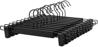 10 stuks - hanger - broekhanger - rokhanger - sterk draagvermogen - met clips - vrije breedteverstelling - geschikt voor rokken, broeken, ondergoed, slips - 29 cm lang - zwart